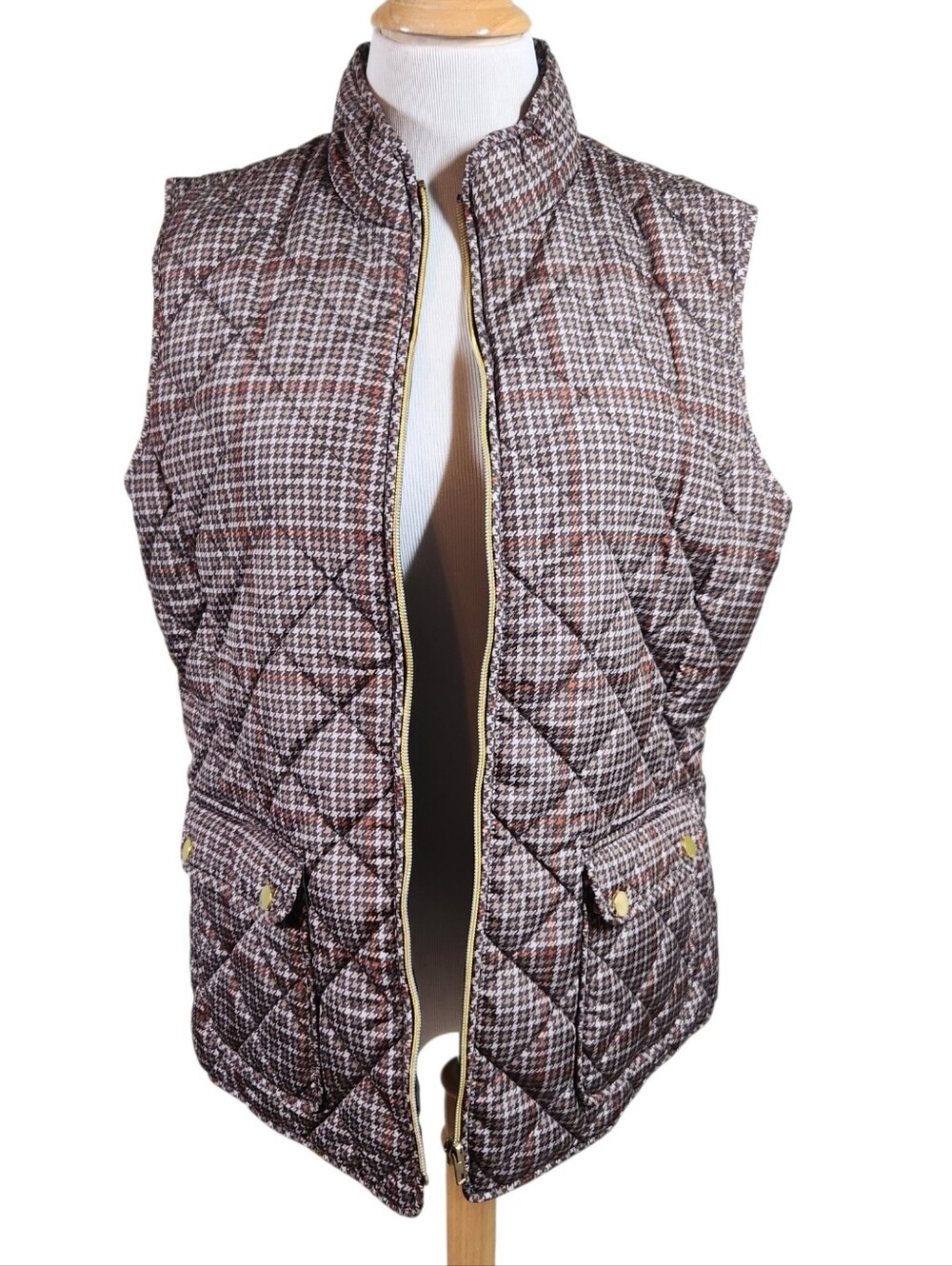 St. John's Bay Quilted Plaid Vest – Brown Houndstooth, Sz XLT